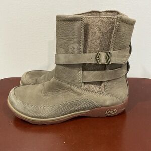 Chaco Women's Size 8 Hopi Sandstone Brown Leather Wraparound Buckle Wool Boots